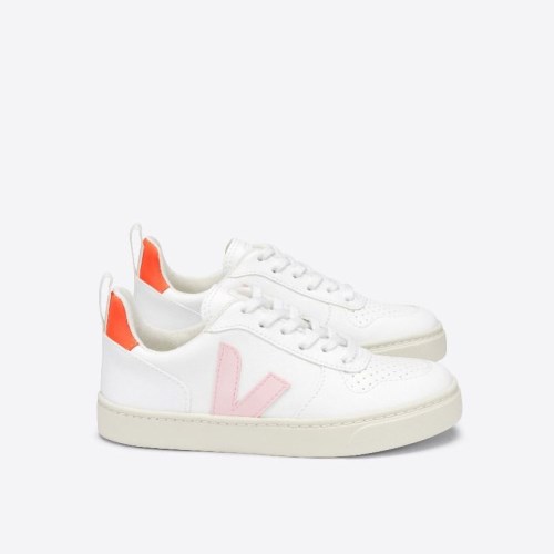 Veja V-10 Lace CWL Kids Trainers White/Pink UK 74978